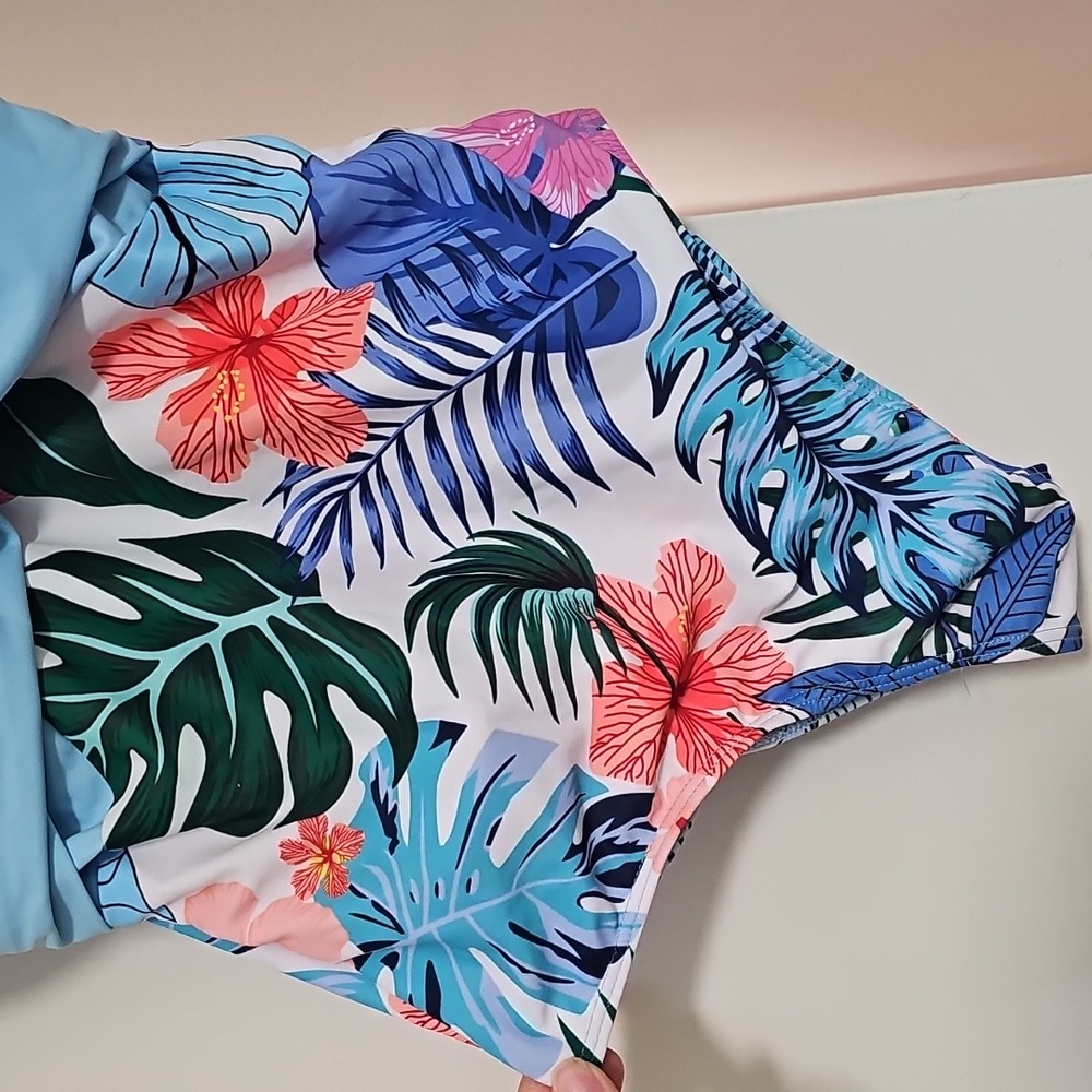 NWT Binlowis V-Neck Push-Up One-Piece Floral Leaf Swimsuit Small - Picture 5 of 8